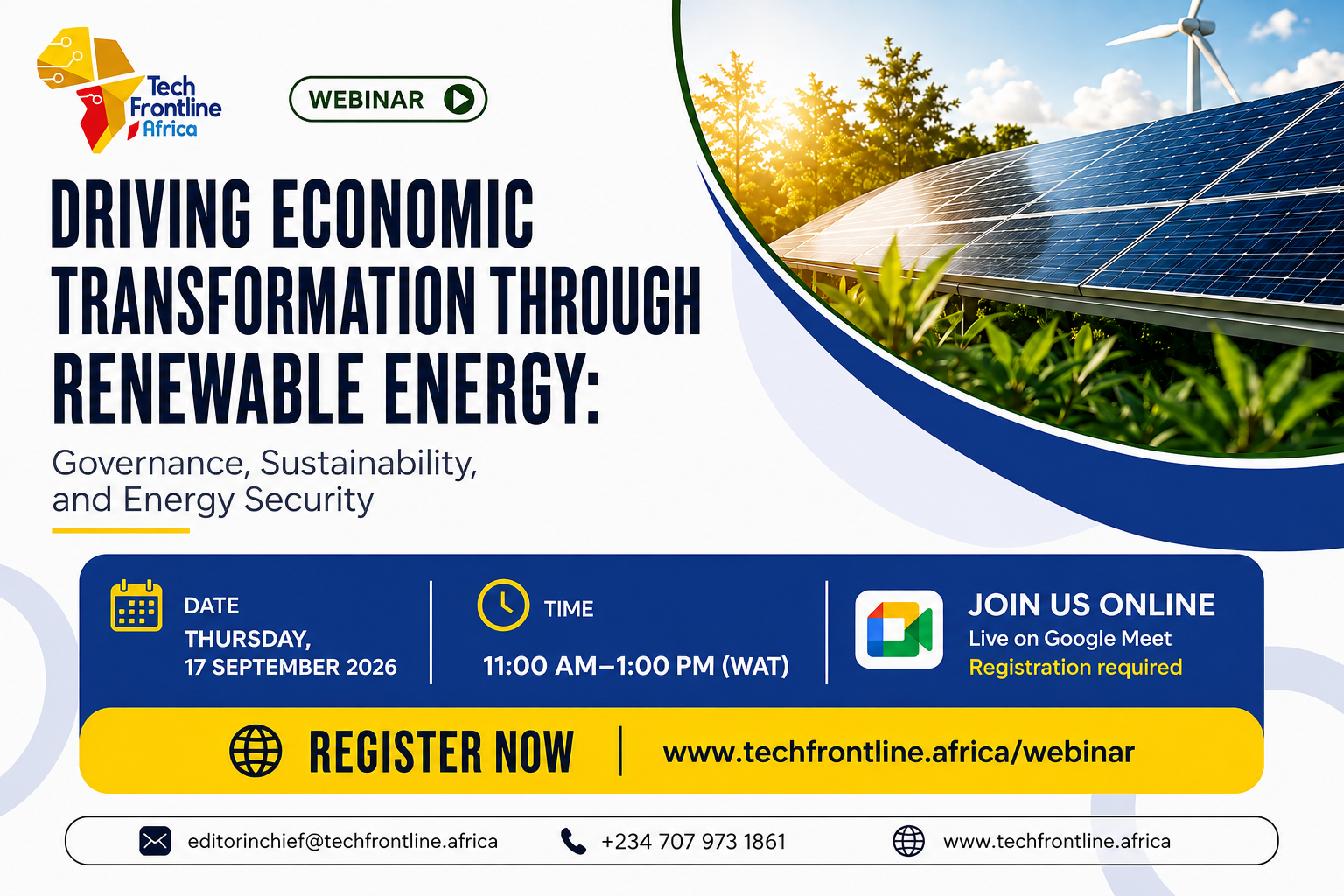 TechFrontline Africa webinar on renewable energy — speakers, date, and registration details